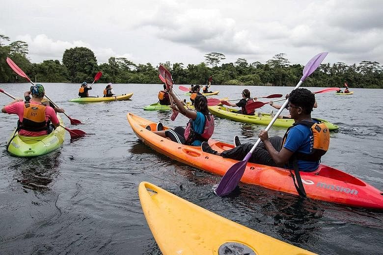 Participants kayaking at Ubin Quarry during last year's festival.