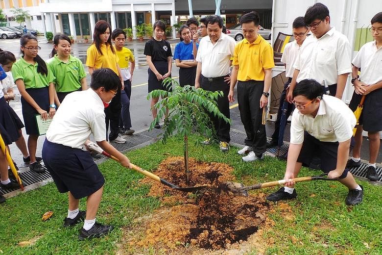 Students from Juying Secondary School planting a tree as part of Biodiversity Week last year. The event was started in 2015 as Biodiversity Week for Schools, with workshops designed for students, from pre-school to secondary school. It was expanded l