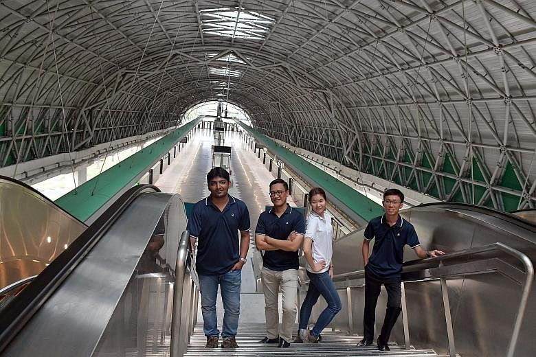 From left: The Land Transport Authority's executive project engineer Rahul Revu, senior principal architect Hamdi Rizal, senior project engineer Foo Feng Ling and deputy project manager for rail services Koh Kia Jun at Tuas Link station, the last sto