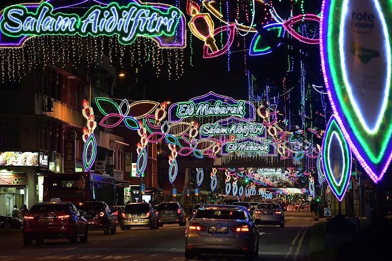 The light-up this year runs till July 7, with the streets lit up at 7pm every day. Highlights include a kampung house perched above the road, flanked by giant leaves designed to look like the traditional Malay songket brocade.