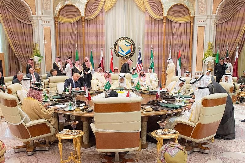 US President Donald Trump meeting with leaders of the Gulf Cooperation Council in Riyadh yesterday, on the second day of his visit to Saudi Arabia. An MOU was agreed on to tackle the financing of terrorism.