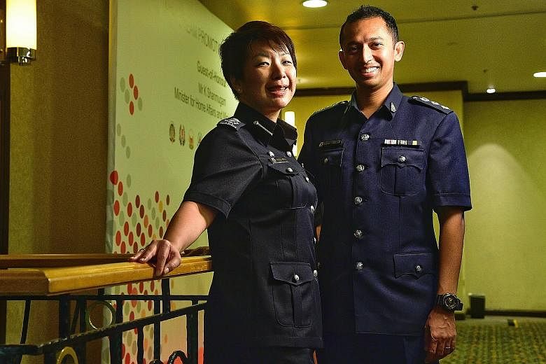 Assistant Commissioner Julia Sng of the ICA's Airport Command and Superintendent Rockey Francisco Junior of the Singapore Prison Service's Community Correction Command were among the Home Team officers promoted yesterday.