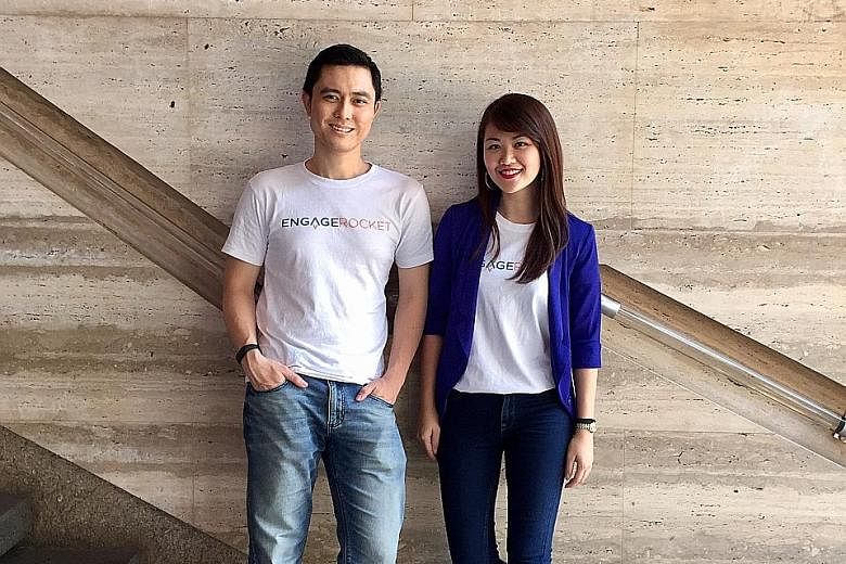 EngageRocket co-founders Leong Chee Tung and Dorothy Yiu. Mr Leong, the chief executive of the employee engagement firm, previously worked as the South-east Asia director for US-based consulting company Gallup, which often serves larger firms with mo