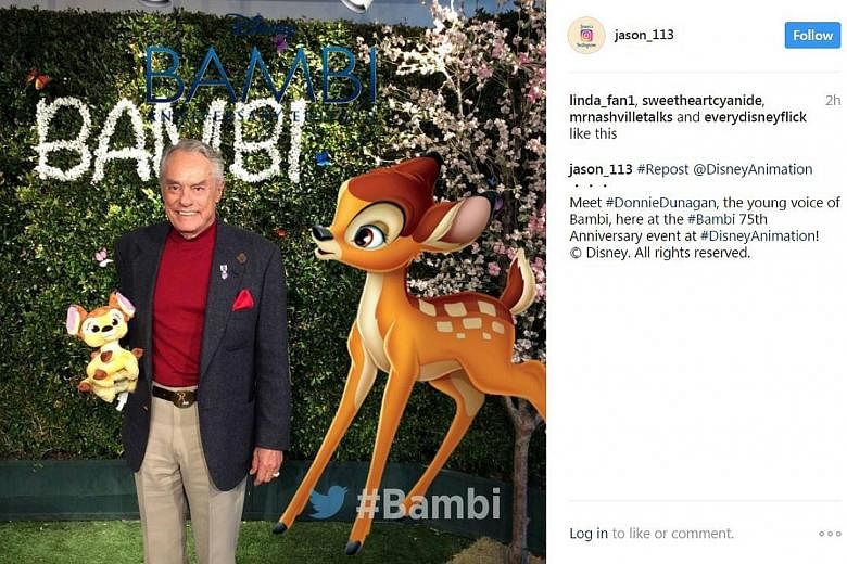 Actor Donnie Dunagan (above), who was the young voice of Bambi, at a 75th anniversary event of the film recently.
