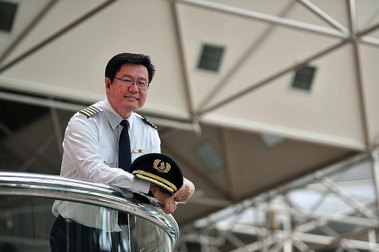 Left and above: Singapore Airlines Captain Gan Kim Hock, 59, was first officer on the first scheduled commercial flight to arrive at Changi Airport. Right: A chartered Singapore Airlines Airbus, Flight SQ100, became the first plane with paying passen