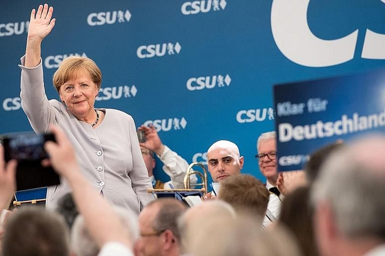 Dr Angela Merkel at a joint campaigning event of the Christian Democratic Union and the Christian Social Union in Munich last Saturday.