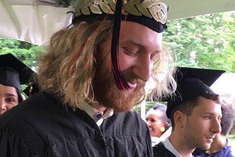 Above: Mr Taliesin Myrddin Namkai Meche had graduated from Reed College with an economics degree last year. His mother, Madam Asha Deliverance, called her son a hero for standing up for two women he did not know. Left: Jeremy Joseph Christian, who wa
