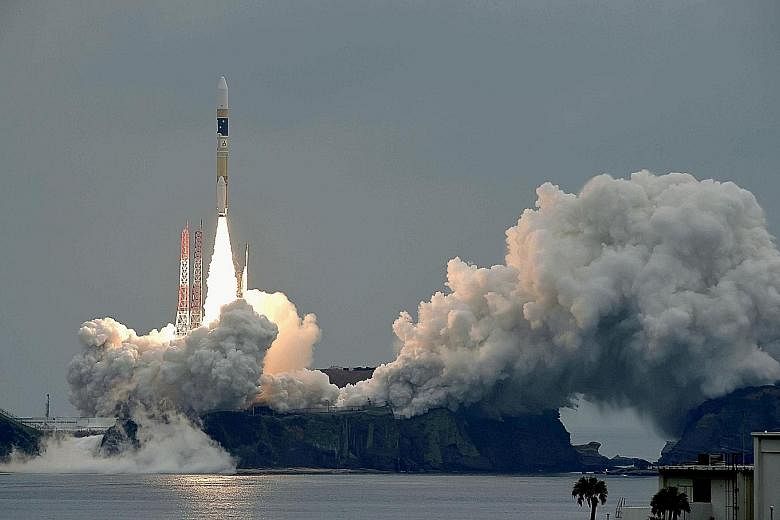 The H-IIA rocket, carrying Japan's Michibiki 2 satellite, lifting off from its launching pad at Tanegashima Space Centre yesterday. Japan plans to launch a more accurate geolocation system that will run in tandem with the US' GPS next year.