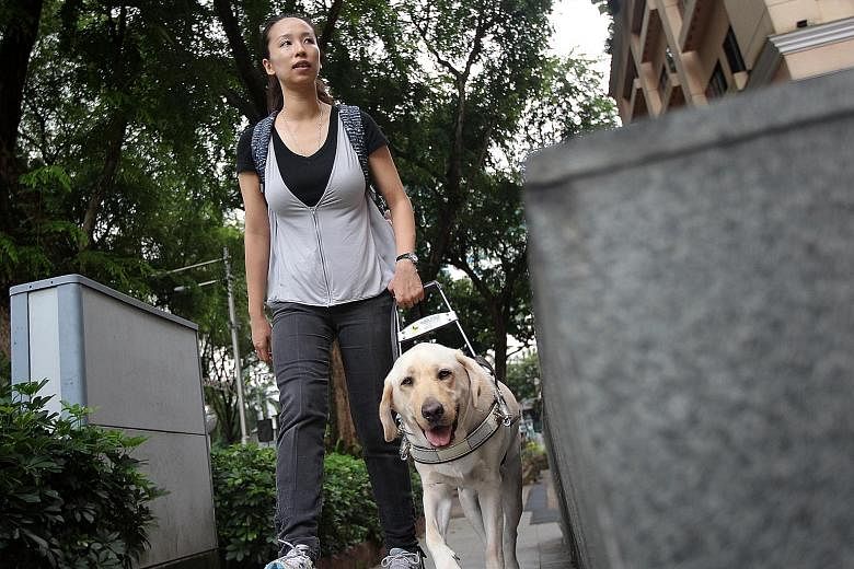 Ms Cassandra Chiu with her guide dog Esme. Ms Chiu set up The Safe Harbour, Counselling Centre and has established a steady client base over the past six years.