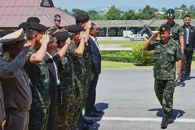 Thai army chief Chalermchai Sithisart visiting Narathiwat province in the south on Sunday to review efforts to tighten control of the border with Malaysia. Thailand is stepping up border security amid fears of possible cooperation between Muslim insu
