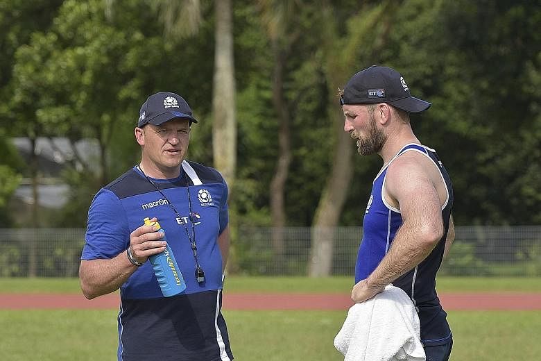 Scotland's rugby team at a public training session yesterday, ahead of their Test match against Italy at the National Stadium on Saturday. New coach Gregor Townsend wants his side to play with freedom.