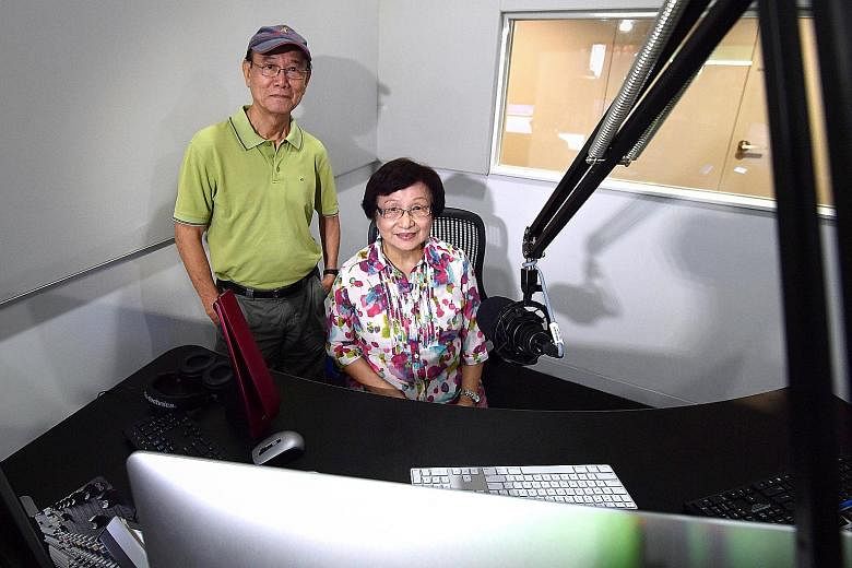 Mr Liang Tian, 76, who reads the news in Hakka, and Madam Ng Lay Geok, 74, a Hokkien newsreader. There are 25 dialect newsreaders at the radio station, and they are mostly in their 60s and 70s. Each news segment is three to four minutes long, and ava