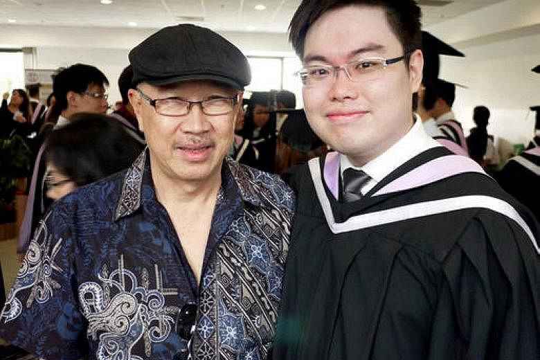 Mark Tan Peng Liat (above, at court, and with his father at left) had put his father in a necklock and a chokehold that killed him during a quarrel over money.