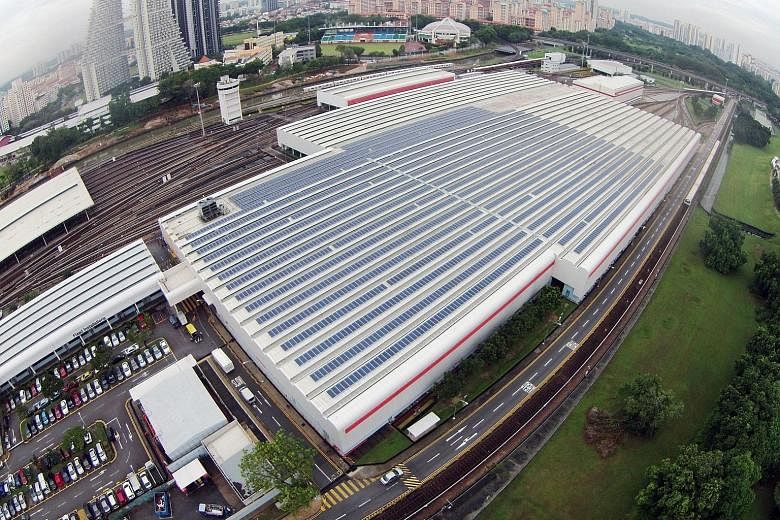 Solar leasing firm Sunseap completed the installation of a 1MWp solar photovoltaic system covering 10,000 sq m on the main building of SMRT's Bishan Depot last October. It allows the depot to meet energy needs such as lighting and air-conditioning fo