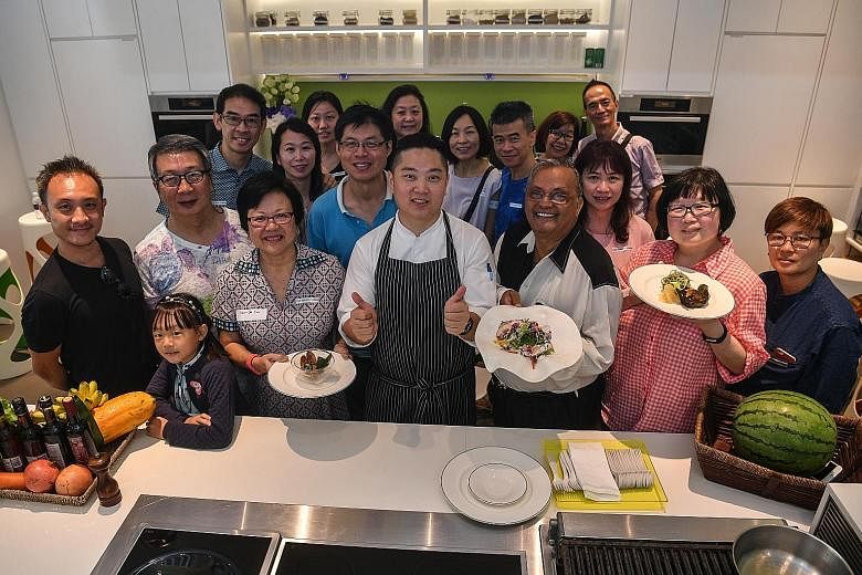 The event hosted by Straits Times Life editor Tan Hsueh Yun (second from right) included a farm-to-table cooking demonstration by One Farrer Hotel & Spa chef Elson Cheong (centre). 
