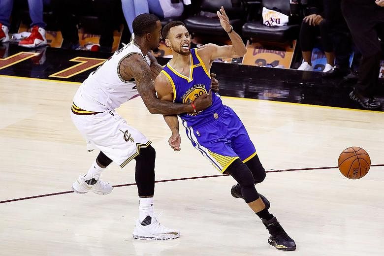 J.R. Smith of the Cleveland Cavaliers guarding Golden State Warriors' Stephen Curry in Game Four of the NBA Finals. The Cavs managed to limit Curry's impact on Saturday, and will have to do so again on the Warriors home court if they are to take the 