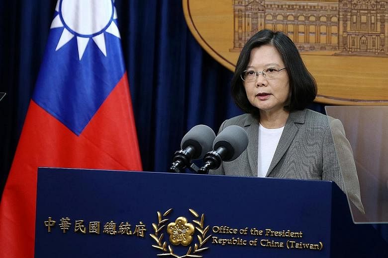 Ms Tsai Ing-wen at a Taipei news conference yesterday, where she denounced China's move in establishing diplomatic ties with Panama.