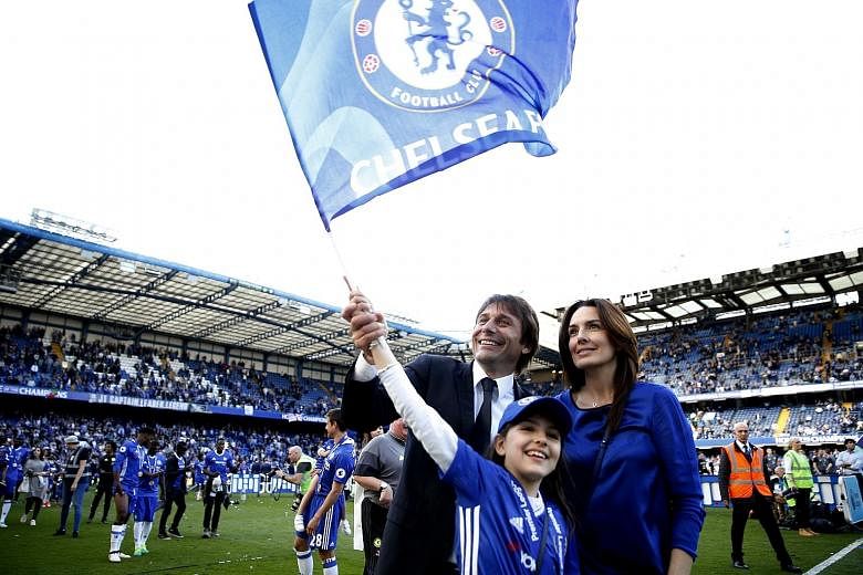 Antonio Conte celebrating with his wife Elisabetta and daughter Vittoria after Chelsea sealed the Premier League last month. Conte had hoped the Blues would make a significant number of acquisitions in view of the club's return to the Champions Leagu