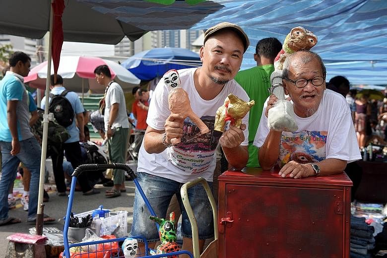 Inspired by the rich heritage of the Sungei Road flea market, two artists showcased their works there yesterday. The artworks by Mr Ben Puah, 40, and Mr Teo Eng Seng, 78, are part of their Karung Guni Uncles project, which they have been working on s