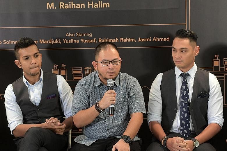 (From far left) Singer-actor Taufik Batisah, film-maker Raihan Halim and actor Hisyam Hamid at the press conference for Malay telemovie Gunting yesterday.