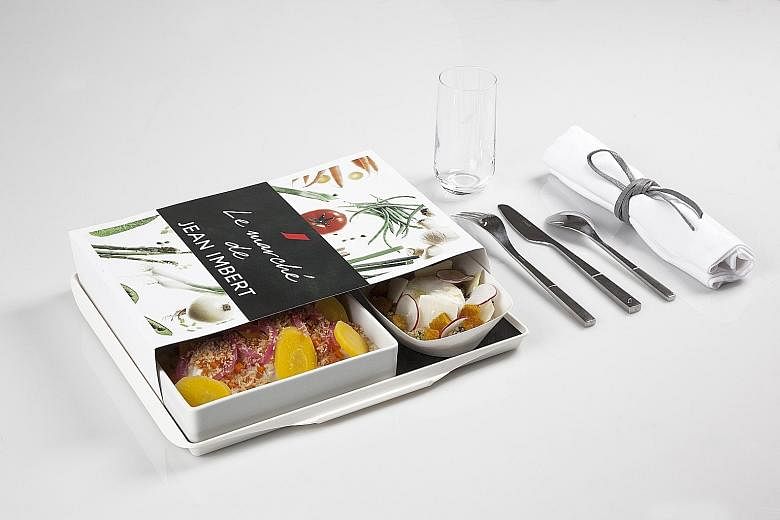 An undated handout photo of an a la carte meal designed by chef Jean Imbert for Air France.