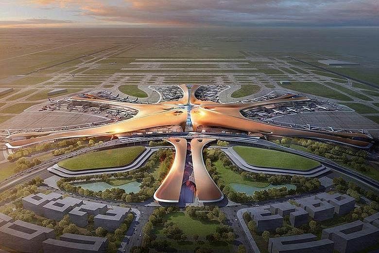 An artist's impression of the Beijing New Airport Terminal building. China Eastern and China Southern will each be allowed to capture 40 per cent of the new airport's passengers, gaining coveted time slots to Europe and the United States in Air China