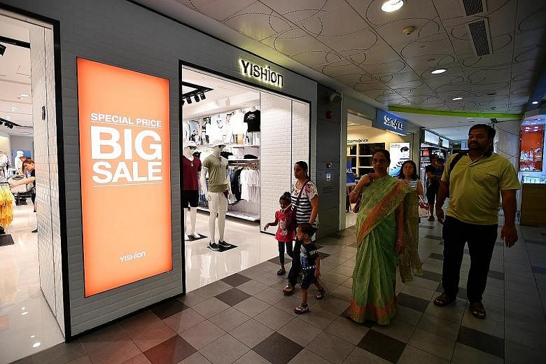 A clothing retailer in Tampines 1 mall having a sale yesterday. But increasingly, heartland shops are also jumping on the bandwagon of the Great Singapore Sale, and offering discounts of up to 50 per cent in the sale which started June 9 and ends Aug