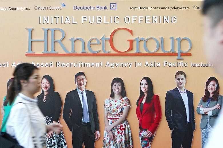 A poster of the HRnetGroup's initial public offering. The recruitment firm's offering early this month was the largest Singapore IPO for the first half of this year, raising US$126.4 million (S$175 million).