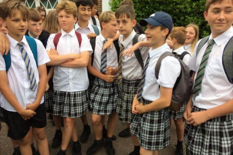 No shorts allowed, so British school boys wear skirts to school in