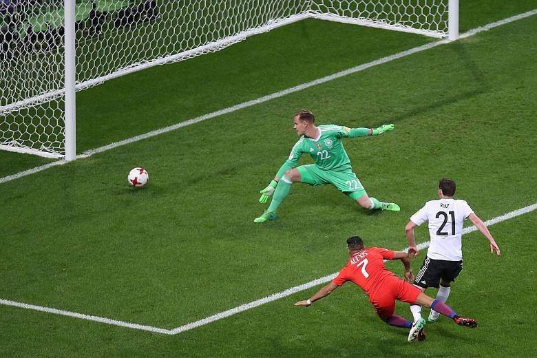 Chile forward Alexis Sanchez slotting past Germany goalkeeper Marc-Andre ter Stegen to register his 38th international goal, breaking Marcelo Salas' 37-goal mark.