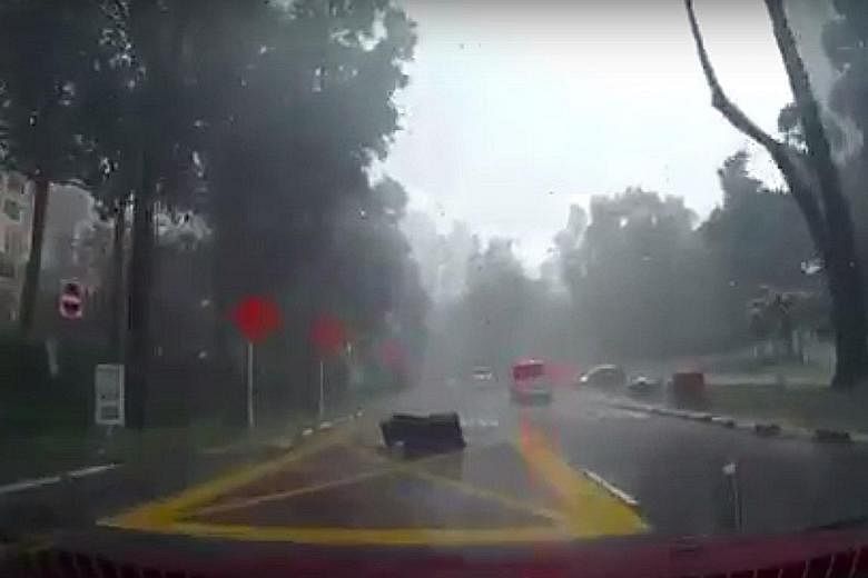 An outdoor sofa landed with a thump and was blown along Grange Road by the strong wind last Friday morning. Mr Peh Choon Whee, who caught the incident on his car dashboard camera, said that upon rewatching the video, he realised there was another cha