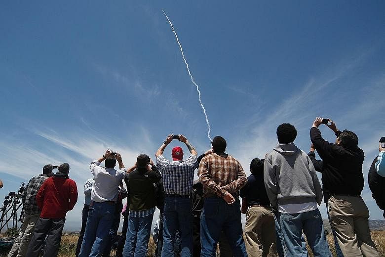 A ground-based interceptor missile being launched in California on May 30. It successfully intercepted an ICBM mock-up in a test of the system.