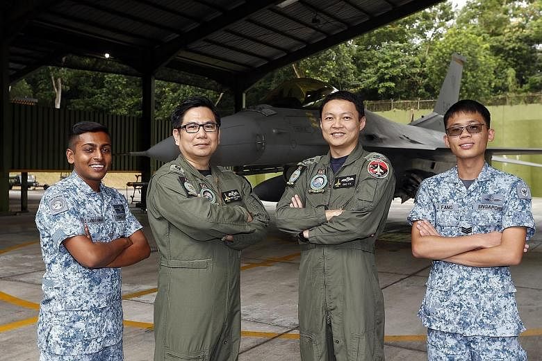 From left: ME1 Sarravannan Rengasamy, LTC (NS) Ong Swee Chuan, LTC Ong Teck Koon and 3SG Fang Wen Jie are part of 143 Squadron, which won the Best Fighter Squadron award.