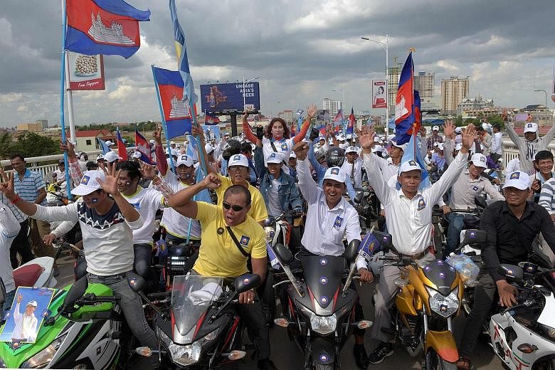 Cambodia National Rescue Party supporters at a rally on the last day of the commune election campaign in Phnom Penh earlier this month.
