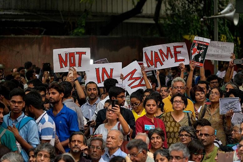 Protesters at a "Not in my name" rally in New Delhi on Wednesday, denouncing a spate of lynchings by so-called cow protectors. The killings have rattled India's religious minorities.