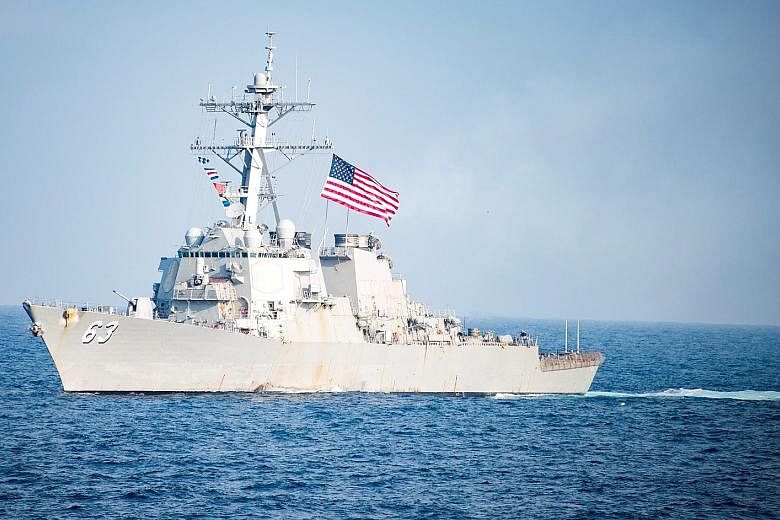 The USS Stethem in waters east of the Korean Peninsula in March. On Sunday, it sailed within 12 nautical miles of Triton Island, part of the Paracels. China said the US destroyer had "trespassed" into its territorial waters.
