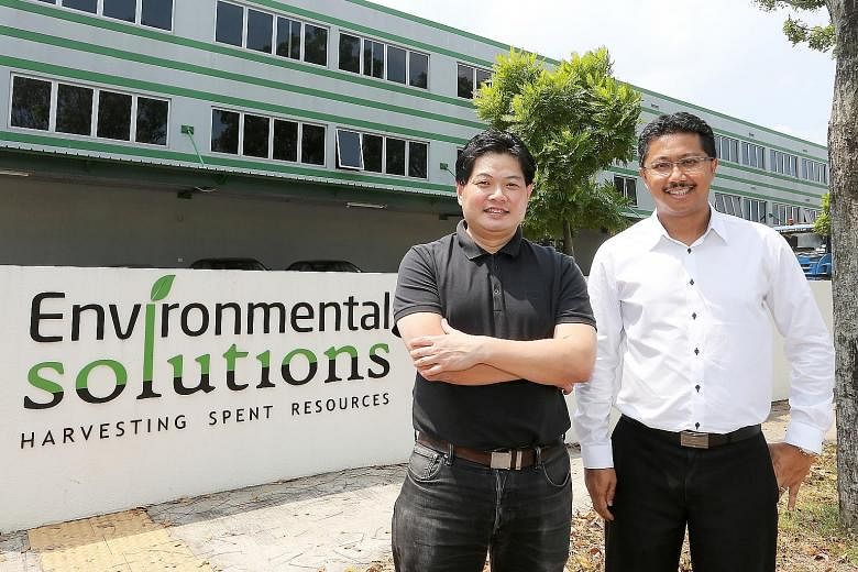 Co-founders Quek Leng Chuang and Sivakumar Avadiar of waste-management firm Environmental Solutions at their factory in Tuas South. Their vision for their business is a world of infinite resource life cycles.