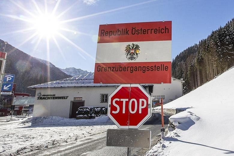 The border post between Austria's Tyrol and Italy's South Tyrol, viewed from the Austrian side.
