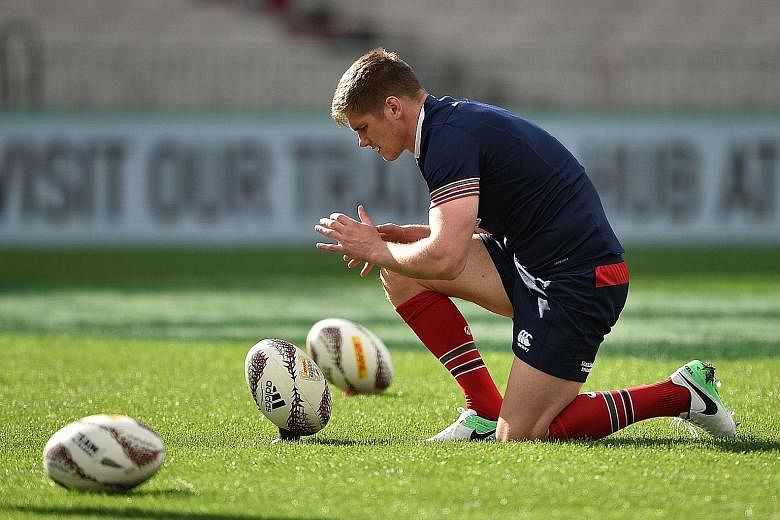 British Lions fly-half Owen Farrell honing his kicking ahead of the third and final Test against the All Blacks at Eden Park today. The series is evenly poised at 1-1.