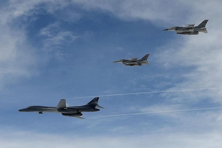 Military jets flying over South Korea during a joint live-fire drill by the South and the US.