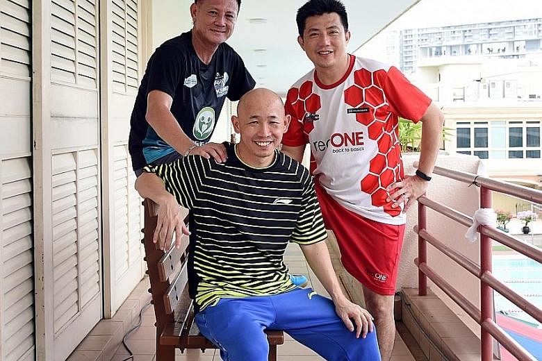 Former top shuttlers (from left) Foo Kok Keong, 55, Yap Kim Hock, 48, and Ong Ewe Hock, 46, who brought much success to Malaysia, at the 6th Foo Kok Keong International Cup.