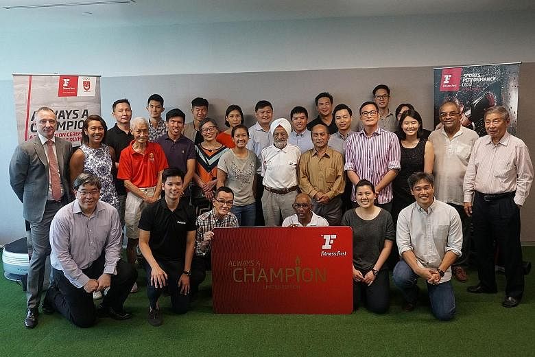 Team Singapore Olympians past and present gather for the announcement of "Always a Champion", held at Fitness First's premises at Capital Tower Sports Performance. The recipients were given free memberships to use until the 2020 Tokyo Olympics.