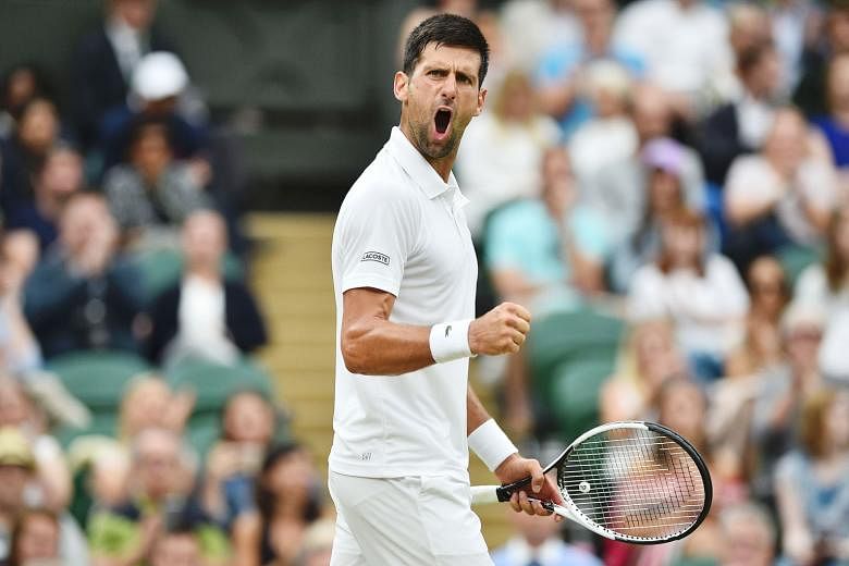 World No. 4 Novak Djokovic reacting during his Wimbledon round-of-16 clash with Frenchman Adrian Mannarino yesterday. The Serb won the match 6-2, 7-6 (7-5), 6-4 and will face Tomas Berdych of the Czech Republic in the quarter-finals today.
