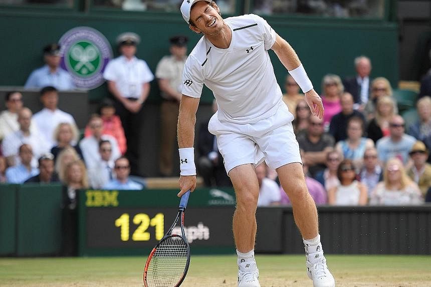 Defending champion Andy Murray in agony after losing a point against American Sam Querrey during their Wimbledon clash yesterday. The Scot will lose his No. 1 ranking if Novak Djokovic wins the tournament.
