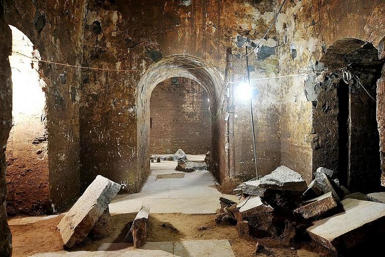 The interior of a nearly 1,800-year-old tomb believed to belong to the legendary Cao Cao in central Henan, near the city of Anyang, where he ruled the Kingdom of Wei from 208 to 220.