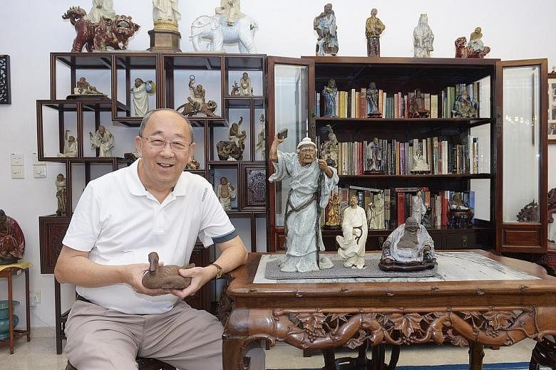 Mr Ng Seng Leong with a Shiwan ceramic duck. His collection includes figurines as well as works of antique household items and other animals.