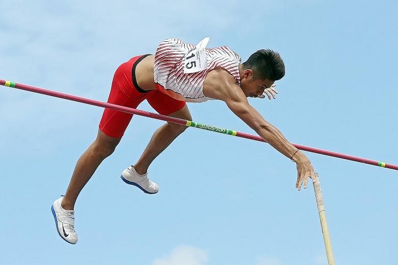 Indonesia's Idan Fauzan Richsan clearing 4.65m - the boys' pole vault Games mark - before he recorded an effort of 5m.
