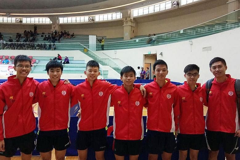 From left: Singapore's victorious paddlers Josh Chua, Gerald Yu, Dominic Koh, Beh Kun Ting, Shawn Chua, Bevan Tan, and coach Tan Chiew Sern.