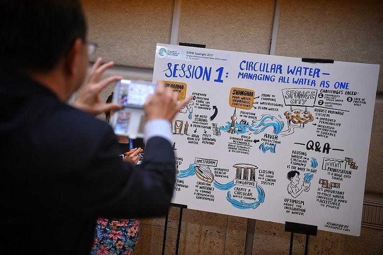 A set of drawings illustrating what was discussed at the Singapore International Water Week Spotlight yesterday. The event is held ahead of the biennial Singapore International Water Week water conference in July next year.