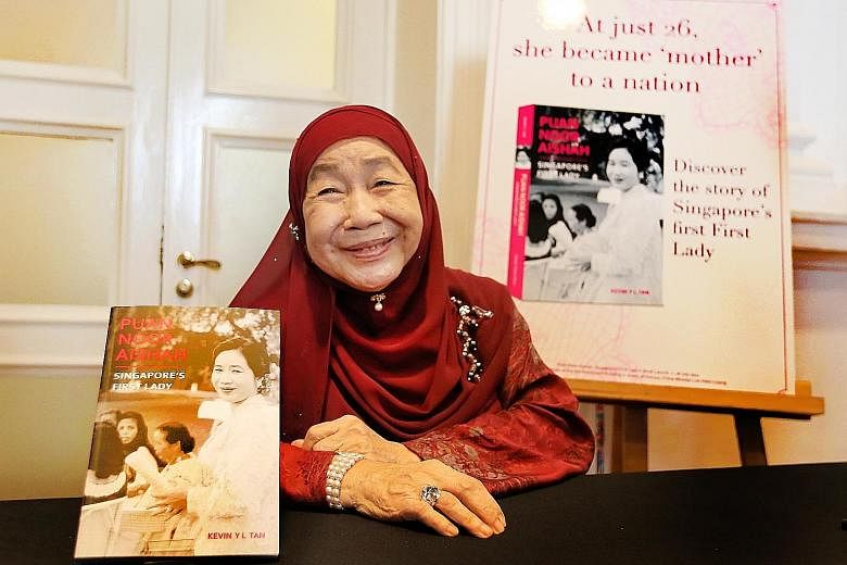 Puan Noor Aishah at the launch of the book Puan Noor Aishah: Singapore's First Lady yesterday. The 200-page biography offers a glimpse into the eventful life of the 84-year-old, who has largely kept out of the limelight since the death of her husband